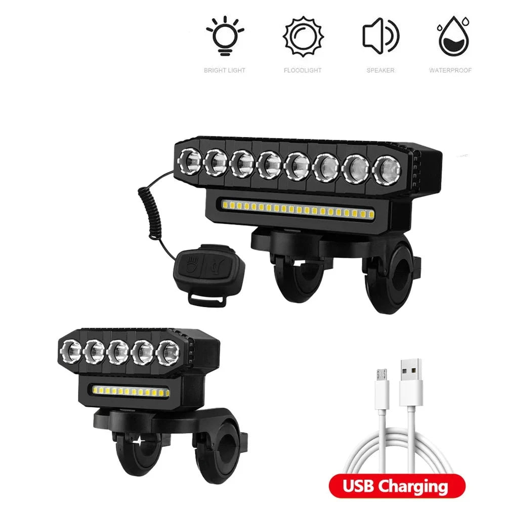 USB Rechargeable Bike Front Light 120dB Cycling Bike Horn Waterproof 6 Lighting Modes Bicycle Bell Front Light Easy to Install