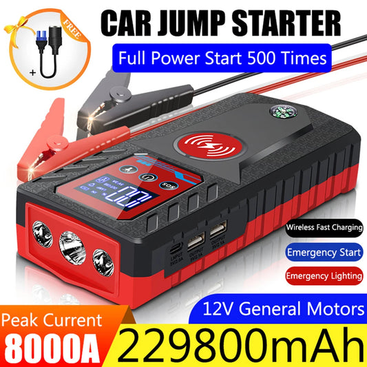229800mah Car Jump Starter 8000A 12V High-power Automobile Emergency Booster Starting Device Power Bank For Diesel Gasoline Cars