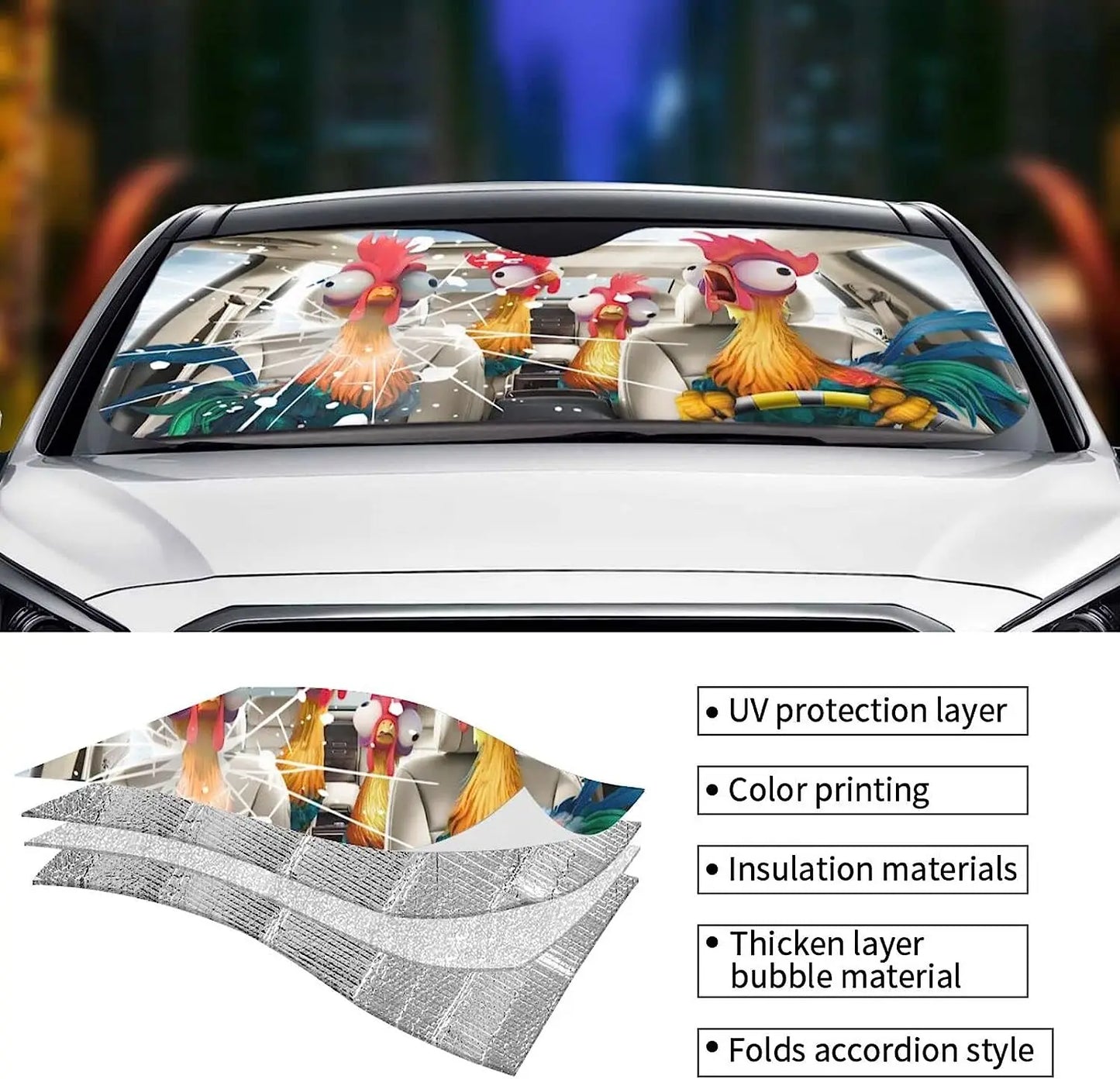 Funny Rooster Animal Car Sun Shade Windshield Novelty Family Car Visor for Car Foldable Front Car Window Shades for Car