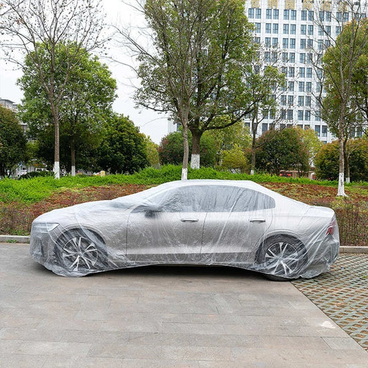 Disposable Transparent PE Car Cover with Elastic Band Universal Plastic Clear Car Protective Cover Shield for SUV Auto Car Cover