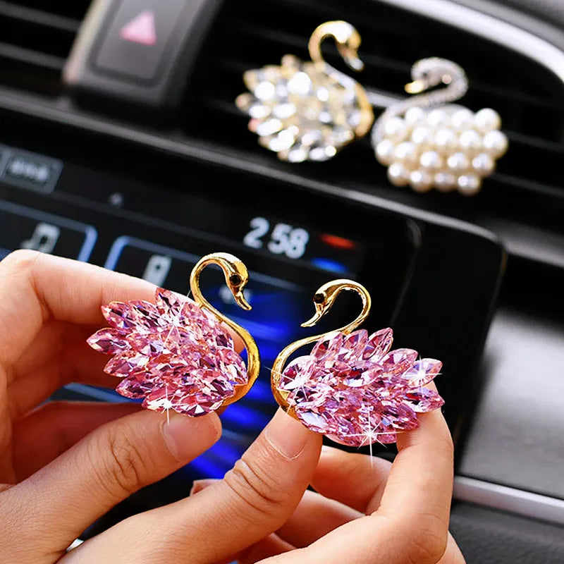 Luxury Diamond Swan Car Accessories for Girls Couples Swan Car Air Freshener Perfume Diffuser Pink Diamond Auto Ornament Gift