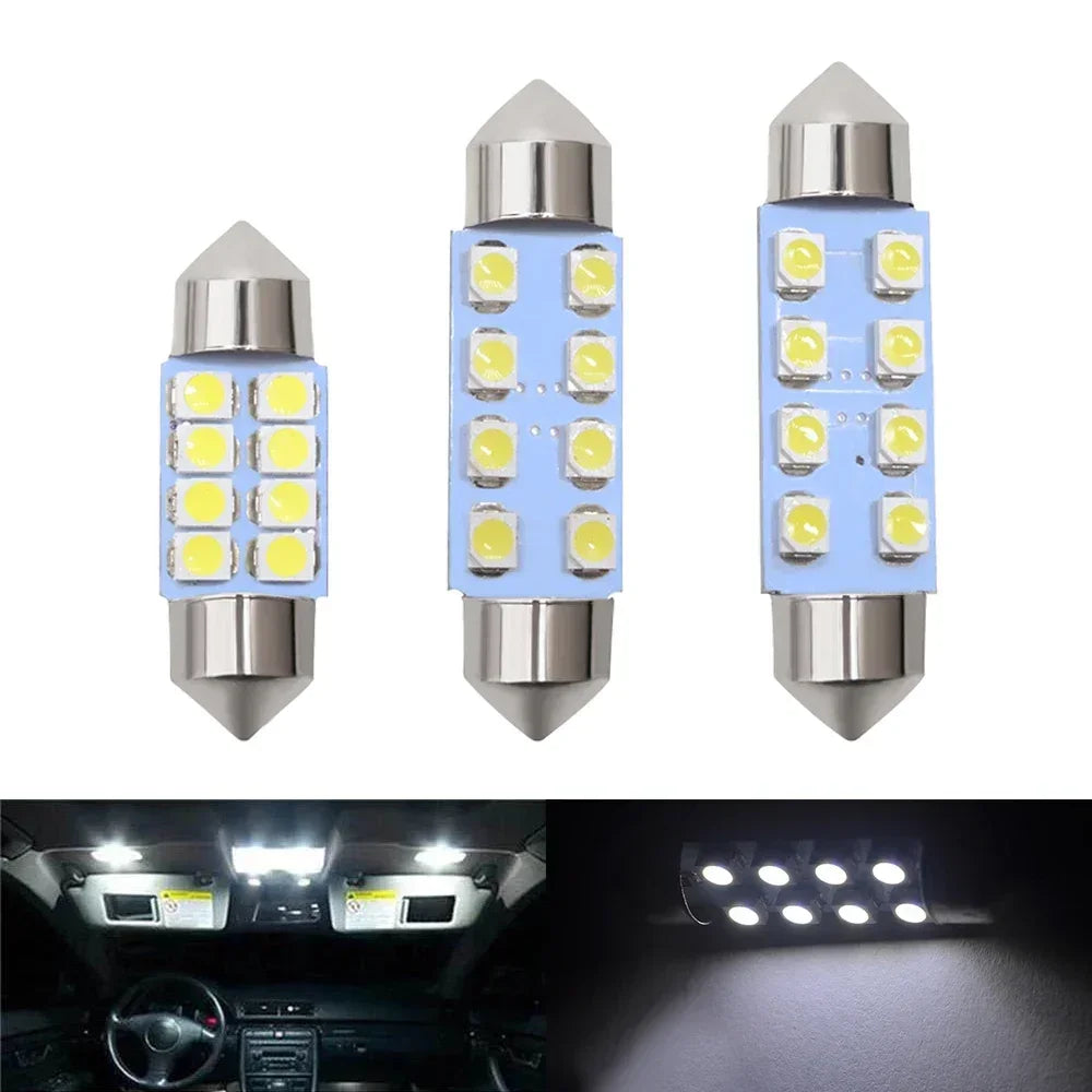 2Pcs Interior Reading Light T10 31mm 39mm 41mm DC12V White 3528 8SMD LED Top Door Dome Light Reading Lights Interior Lighting
