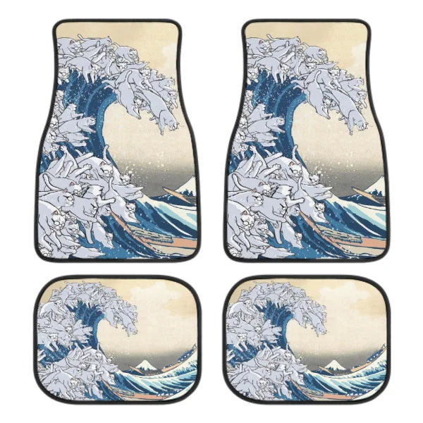 The Great Wave Off Kanagawa Car Floor Mats 4 Pieces Car Rubber Floor Mats Full Set, All Weather Mats for SUV Sedan Trucks