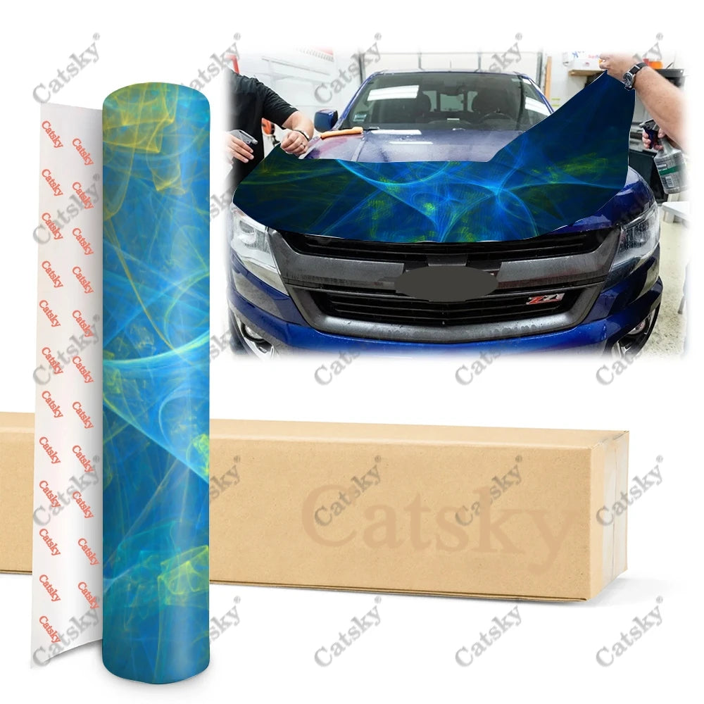 Abstract Blue Water Print Car Hood Vinyl Stickers Wrap Vinyl Film Engine Cover Decals Sticker Car Hood Protective Film