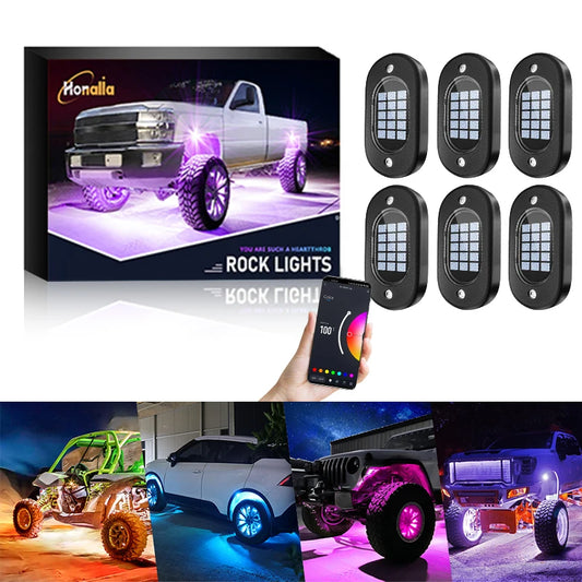 Rock Lights Trail Rig Light RGB Led Neon Underbody Underglow App Bluetooth Control 12V For Jeep Off-Road Truck Car Chassis Light