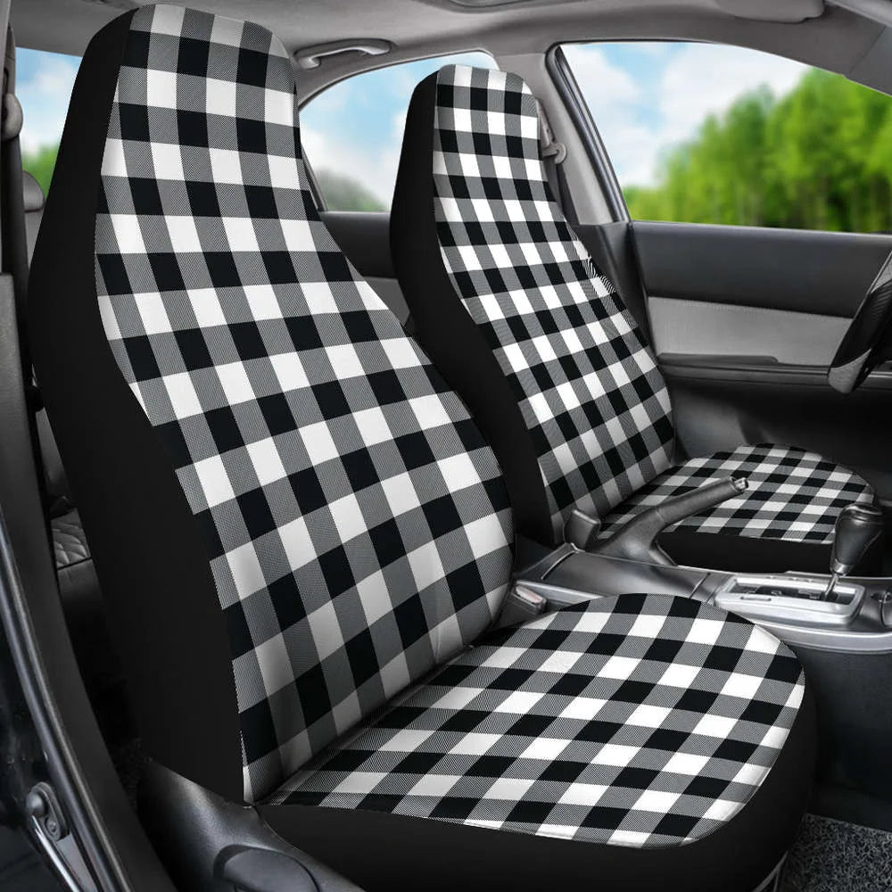 Black White Buffalo Plaid Car Seat Covers To Match Pet Hammock,Pack of 2 Universal Front Seat Protective Cover
