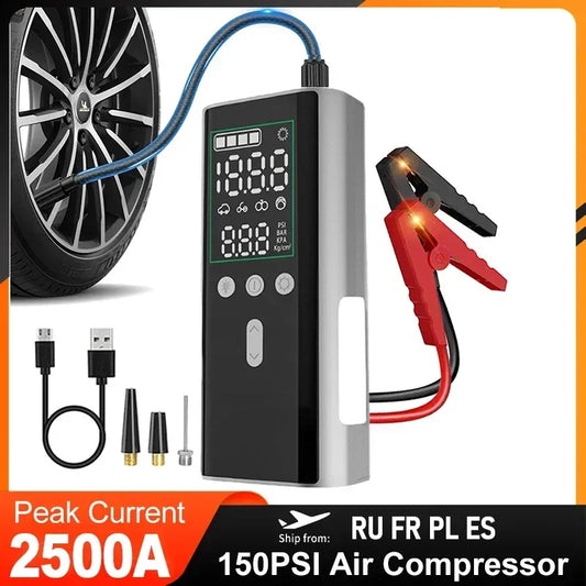 2500A Car Jump Starter Power Bank With Air Compressor 4 In 1 Tire Pump Emergency Battery Charger Car Booster Starting Device
