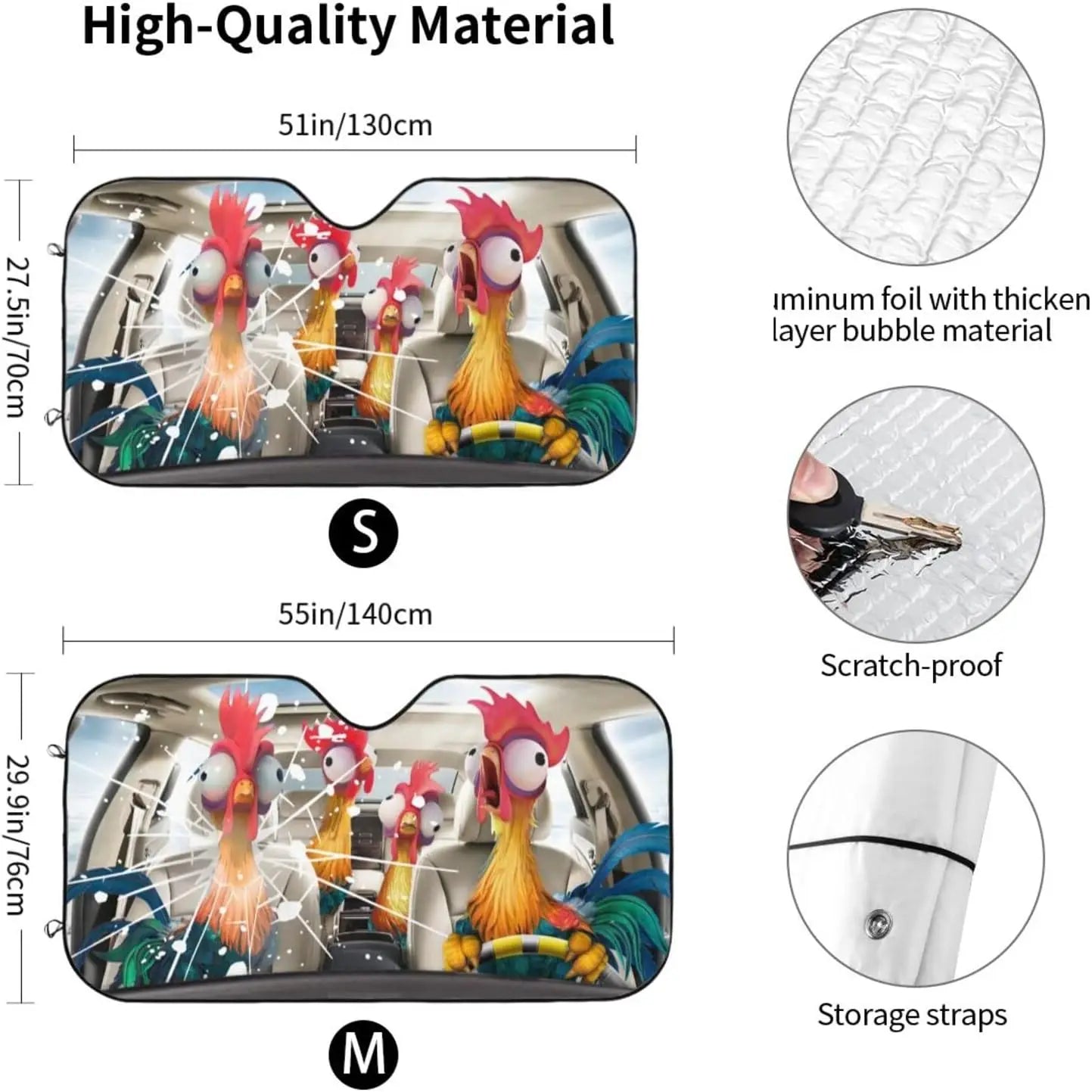 Funny Rooster Animal Car Sun Shade Windshield Novelty Family Car Visor for Car Foldable Front Car Window Shades for Car