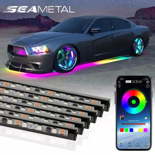 SEAMETAL Car Flexible Strip Light LED Underbody Remote/APP Control RGB Neon Light Dream Color Auto Decor Ambient Atmosphere Lamp
