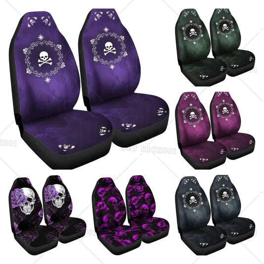 Skull Flowers Purple Print Automobile Front Seat Cover Automotive Seat Cover Accessories Breathable Front Car Seat Cover 2 Pack