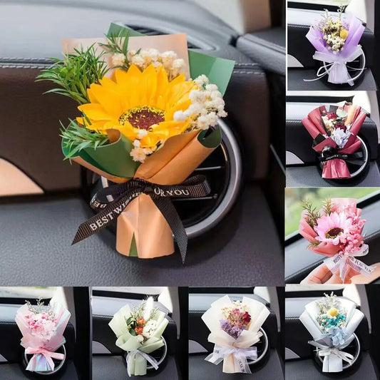 Dried Flowers Bouquet Car Perfume Air Vent Clip Mini Creativity Accessories Interior Car Ornament Flower Eternal Bouquet T9L5