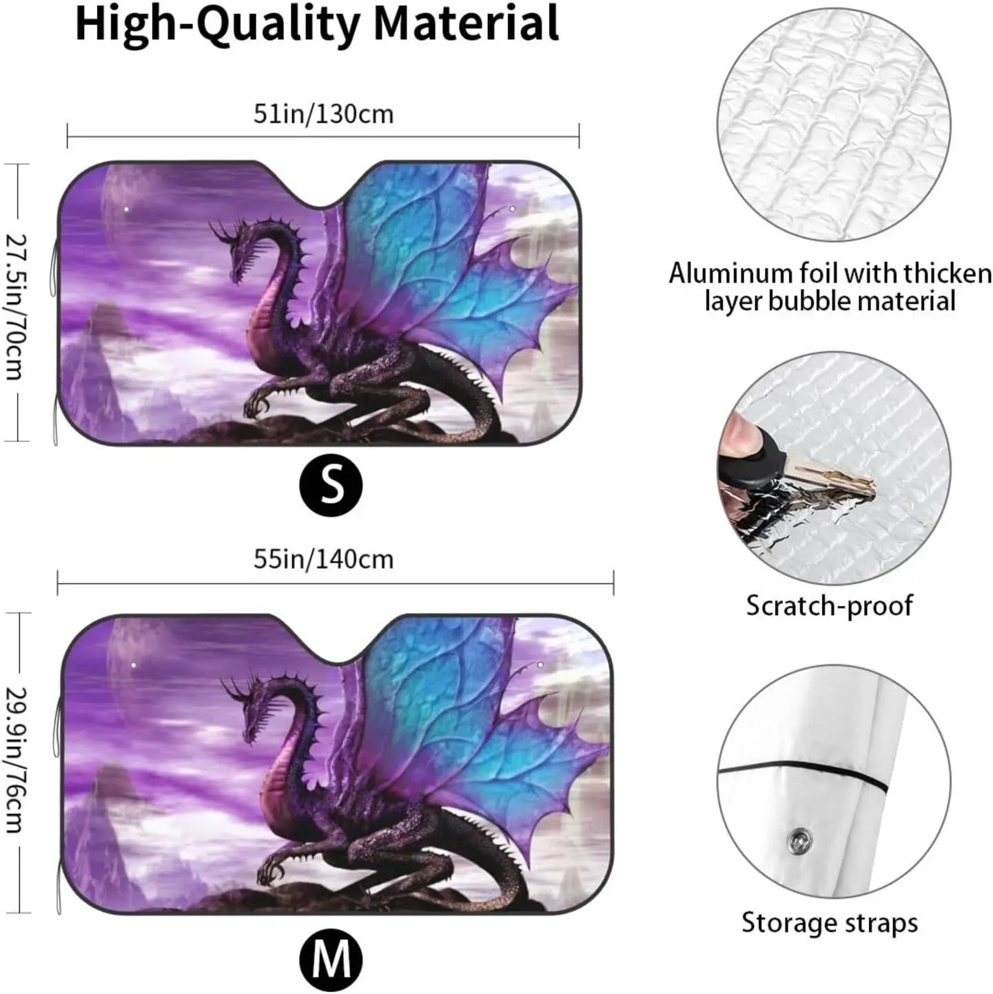Dragon Fantasy Purple Windshield Sun Shade for Car SUV Truck Front Window Sun Shade Visor Shield Cover 130x70cm Auto