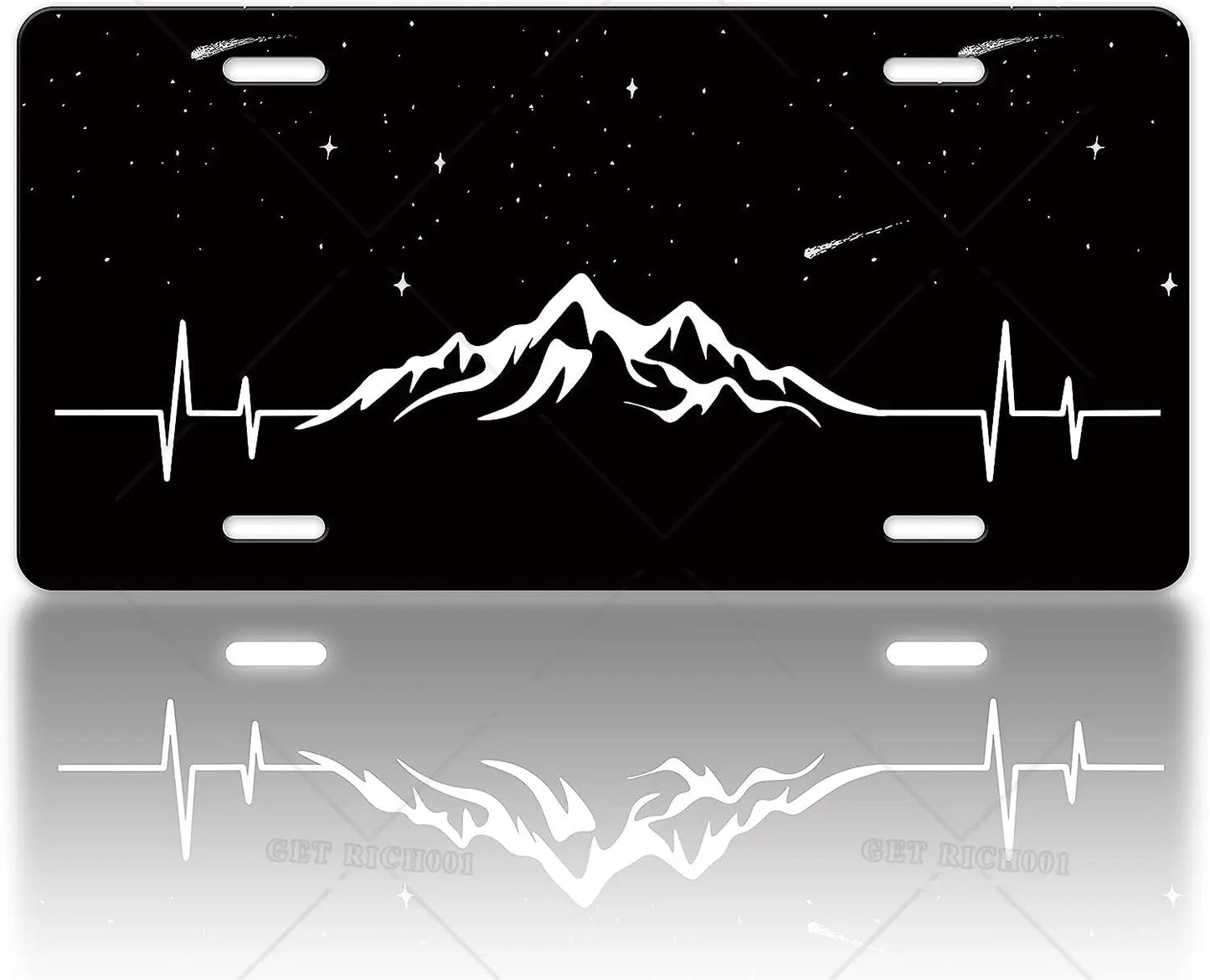 Mountain Heartbeat License Plate Cover Mountains Starry Sky Funny Stainless Steel Car Decoration Accessory Tag for Us Canada