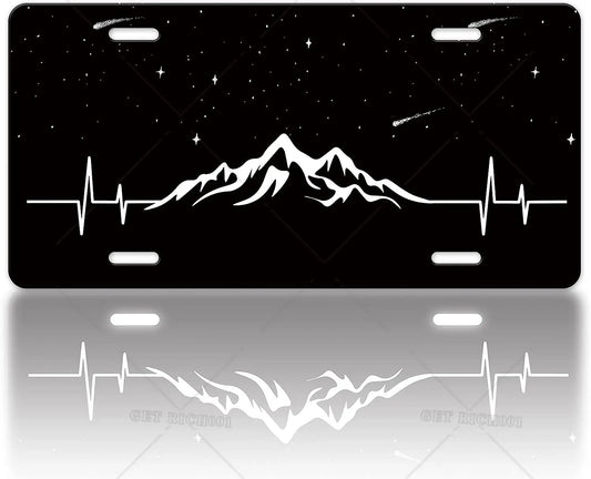 Mountain Heartbeat License Plate Cover Mountains Starry Sky Funny Stainless Steel Car Decoration Accessory Tag for Us Canada
