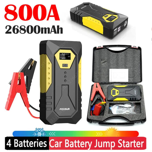 Car Jump Starter 26800mAh Automotive Battery Charger Digital Display Emergency Battery Booster with LED Light 800A Car Starter