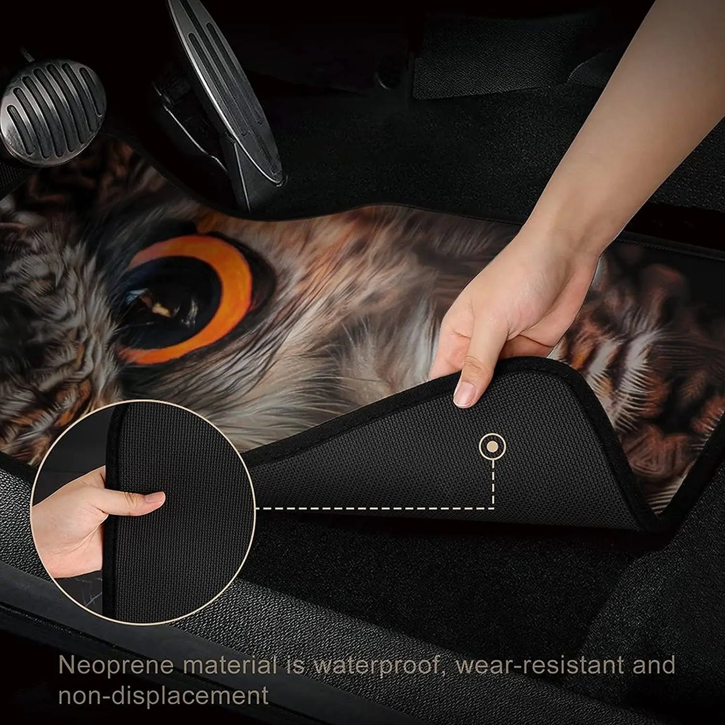 Car Floor Mat 4 Piece Sets Owl Art Universal All Weather Waterproof Driver Heel Pad Protector-Full Set Front & Rear Carpet Fits