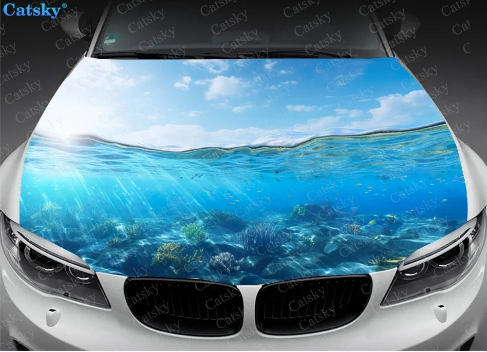 Blue Ocean Seascape Print Car Hood Vinyl Stickers Wrap Vinyl Film Engine Cover Decals Sticker on Car Auto Accessories