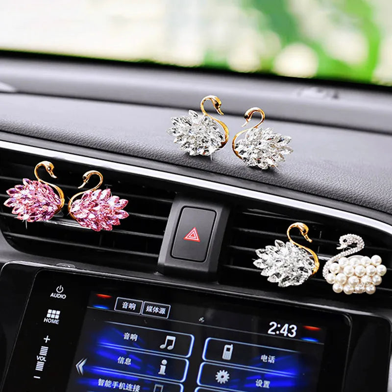 Luxury Diamond Swan Car Accessories for Girls Couples Swan Car Air Freshener Perfume Diffuser Pink Diamond Auto Ornament Gift