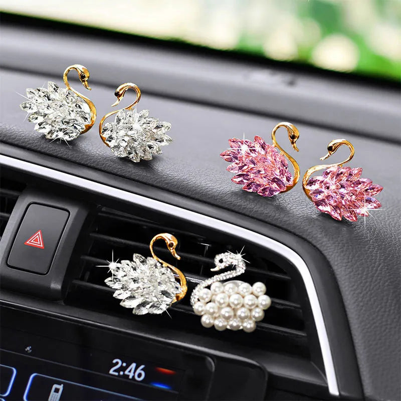 Luxury Diamond Swan Car Accessories for Girls Couples Swan Car Air Freshener Perfume Diffuser Pink Diamond Auto Ornament Gift