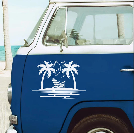 Line Beach Palm Tree Wave Car Sticker Decal Travel for Jeep Ford Wrangle Camper RV Motorhome Vinyl