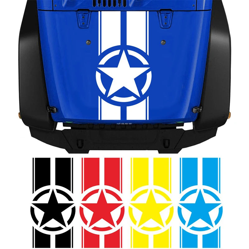 Off-road Military Hood Sticker for Jeep Wrangler TJ LJ JK Star Army Stripes Decal Vinyl Car Truck DIY Waterproof Car Stickers