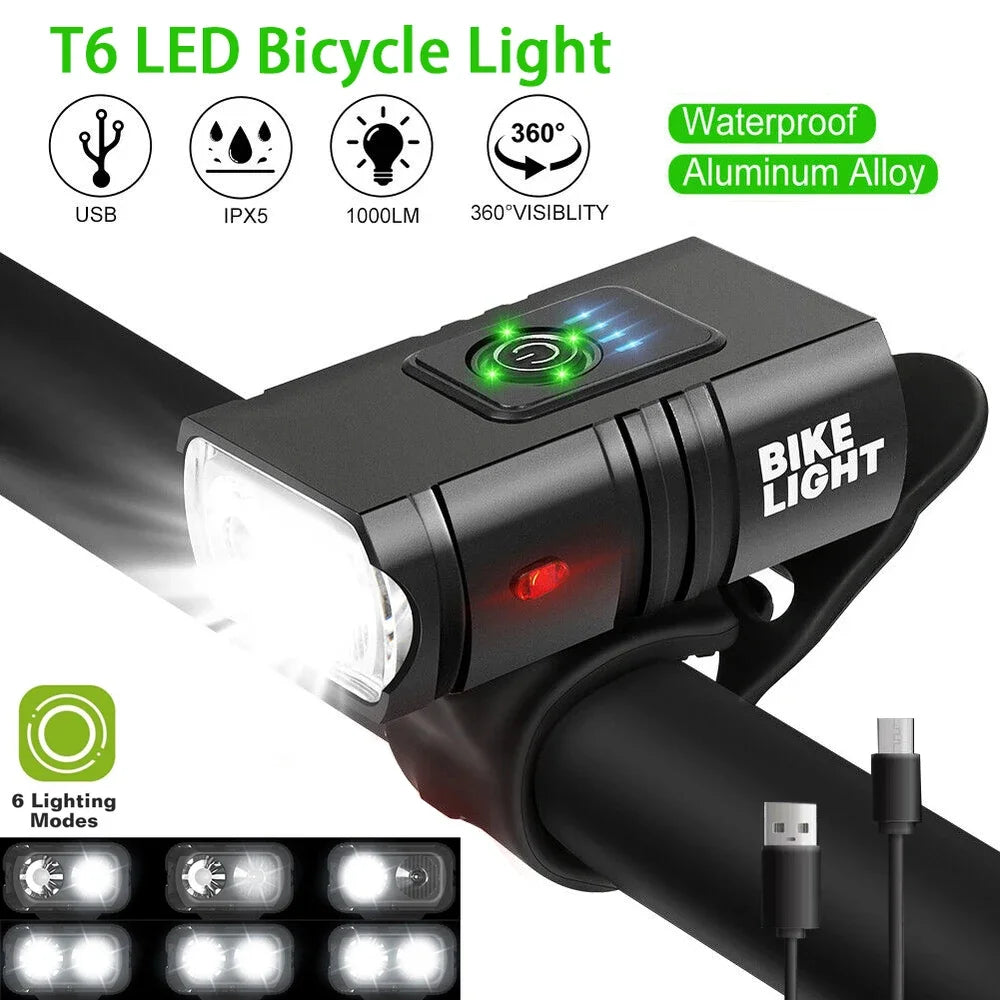 Front Bike Light USB Rechargeable Power Display Bicycle Led Light Waterproof Bicycle Headlight Flashlight Cycling Accessories