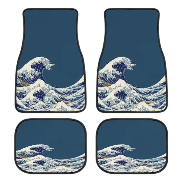 The Great Wave Off Kanagawa Car Floor Mats 4 Pieces Car Rubber Floor Mats Full Set, All Weather Mats for SUV Sedan Trucks