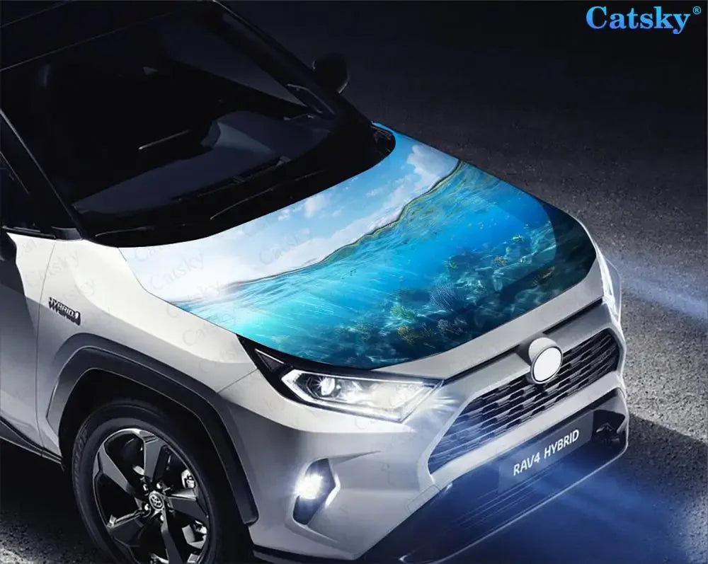 Blue Ocean Seascape Print Car Hood Vinyl Stickers Wrap Vinyl Film Engine Cover Decals Sticker on Car Auto Accessories