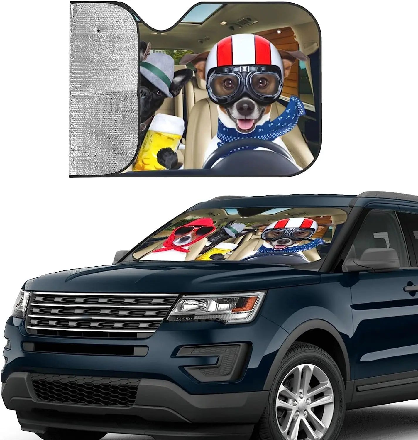 Funny Dog Drive Car Windshield Sun Shade for Cute SUV Truck Front Window Sun Shade Visor Shield Cover 130x70cm/140x76cm