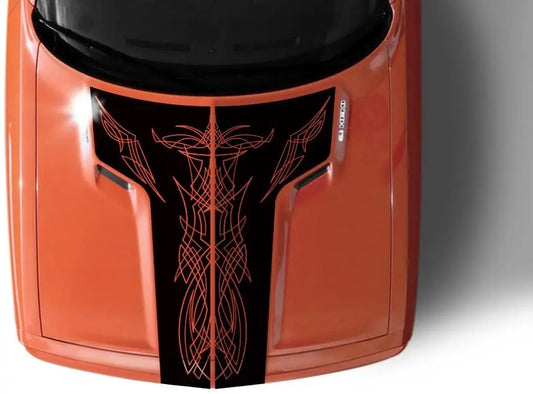 Factory Crafts Pinstripe Hood Graphics Kit 3M Vinyl Decal Wrap Compatible with Dodge Challenger 2008-2014 - Matte Black