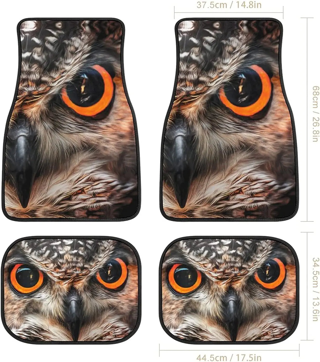 Car Floor Mat 4 Piece Sets Owl Art Universal All Weather Waterproof Driver Heel Pad Protector-Full Set Front & Rear Carpet Fits
