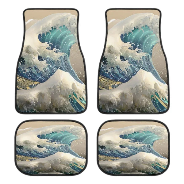 The Great Wave Off Kanagawa Car Floor Mats 4 Pieces Car Rubber Floor Mats Full Set, All Weather Mats for SUV Sedan Trucks