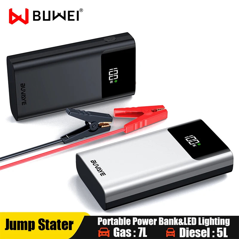 BUWEI 3 In 1 Car Jump Starter Power Bank LED Lighting Portable Car Battery Booster Small Battery Starter Device For 12V Cars