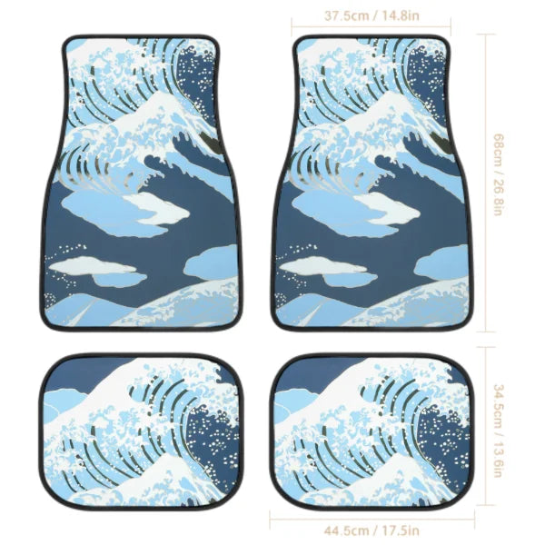 The Great Wave Off Kanagawa Car Floor Mats 4 Pieces Car Rubber Floor Mats Full Set, All Weather Mats for SUV Sedan Trucks