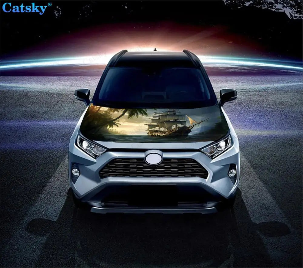 Pirate Horror Ghost Ship Car Hood Vinyl Stickers Wrap Vinyl Film Engine Cover Decals Sticker on Car Auto Accessories