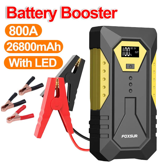 Car Battery Booster Charger Portable Car Battery Jump Starter Digital Display 26800mAh Power Bank 800A Emergency Battery Booster