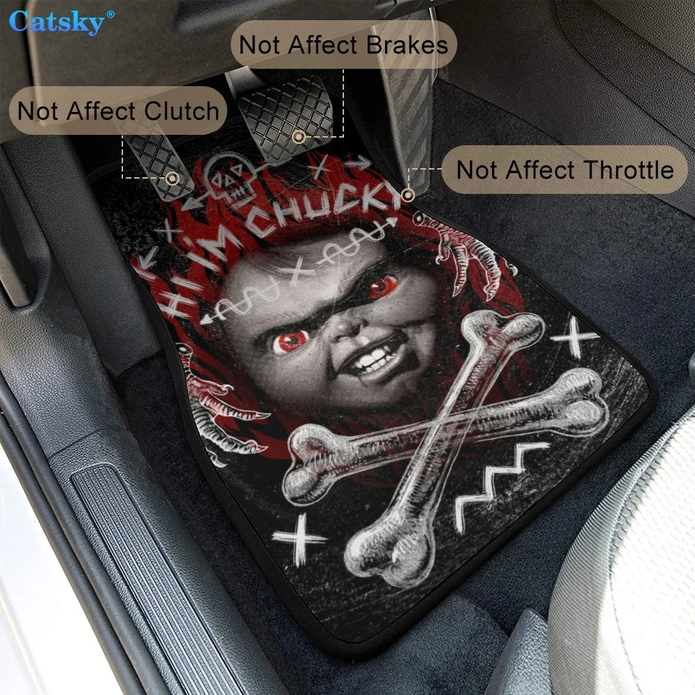 Chucky Horror Movie Character Car Foot Mat 4PCs Rubber Non-Slip Waterproof Material All-Weather Protection Accessories
