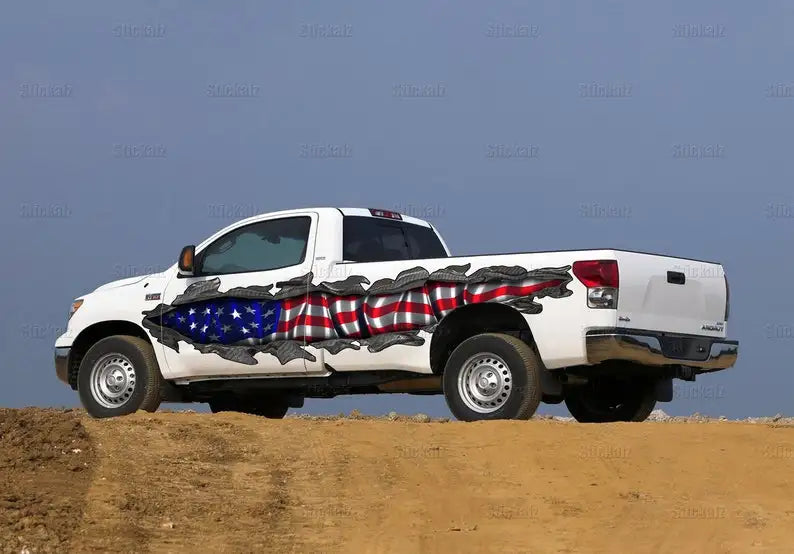 US Flag Car Wrap and decals Ripped Metal Full Color truck Vinyl Design , American flag decor for car decoration