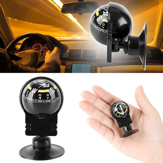 Mini Car Compass 360 Degree Rotation Auto Navigation Ball Shaped Compass With Suction Cup Car Interior Accessories Waterproof