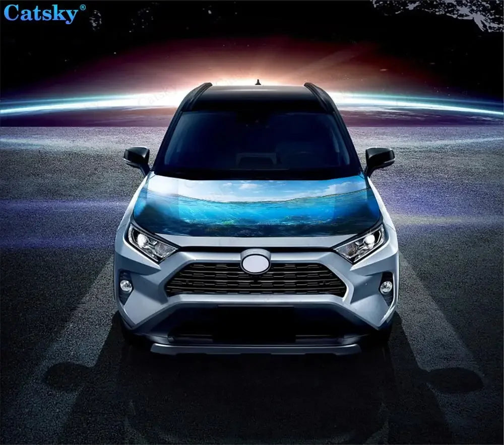 Blue Ocean Seascape Print Car Hood Vinyl Stickers Wrap Vinyl Film Engine Cover Decals Sticker on Car Auto Accessories