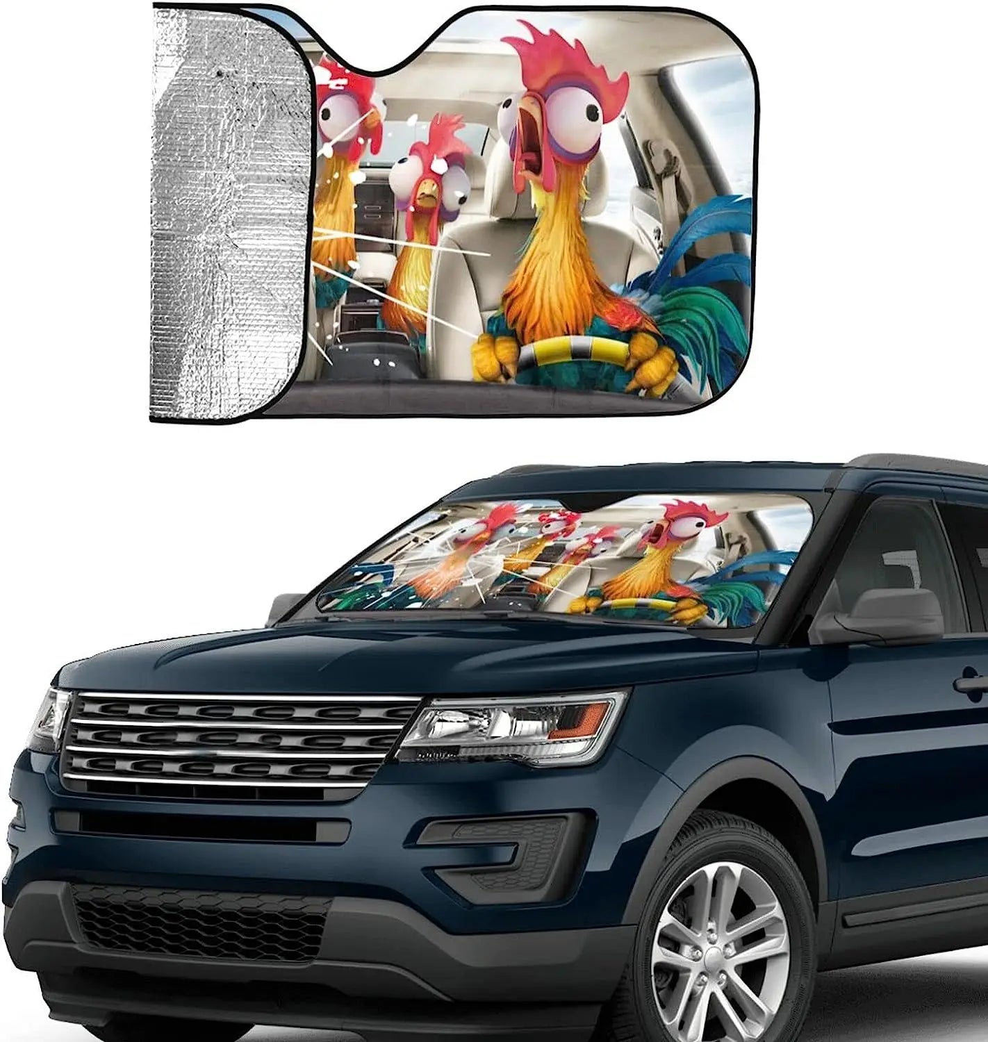 Funny Rooster Animal Car Sun Shade Windshield Novelty Family Car Visor for Car Foldable Front Car Window Shades for Car