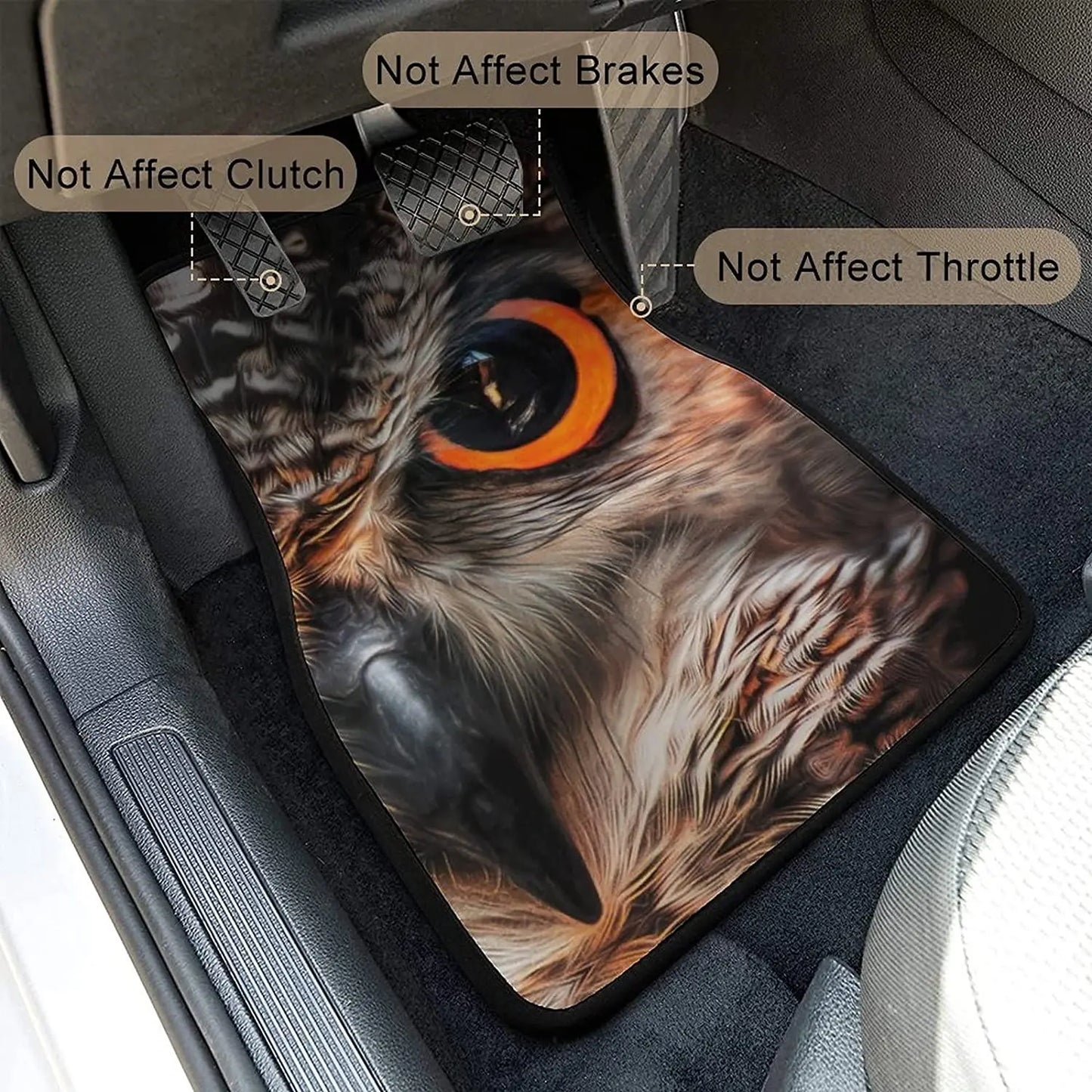 Car Floor Mat 4 Piece Sets Owl Art Universal All Weather Waterproof Driver Heel Pad Protector-Full Set Front & Rear Carpet Fits