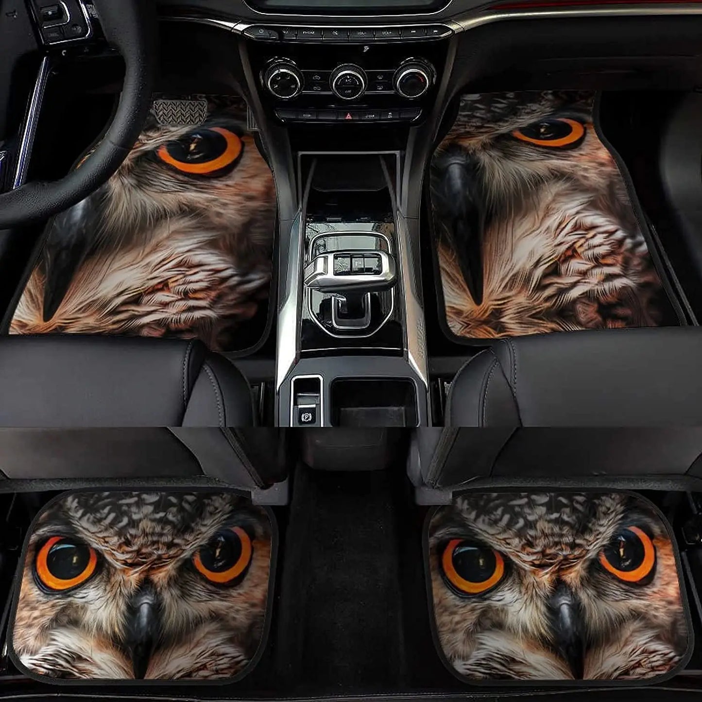 Car Floor Mat 4 Piece Sets Owl Art Universal All Weather Waterproof Driver Heel Pad Protector-Full Set Front & Rear Carpet Fits