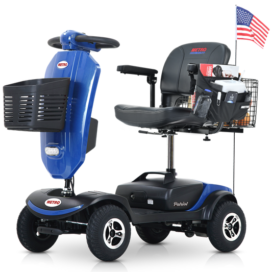 [Willando] Outdoor compact mobility scooter with windshield ,300W Motor, Travel - Long Range Power Extended Battery with Cup holders , Storage Bag, Rear Basket & USB charger port, BLUE