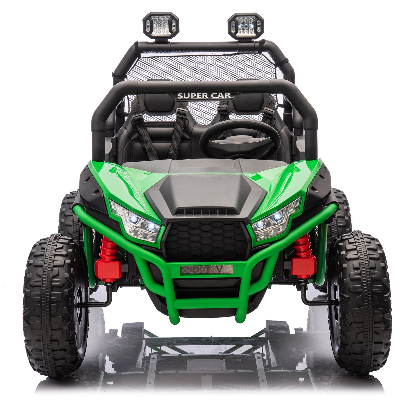 24V Two-seater Kids Ride On UTV W/Parents Control,400W Super Power,Four-wheel suspension,LED Light with Rear searchlight,Bluetooth,MP3,Music,Rear storage space,Speeds 3.73-4.97MPH for Kids aged 3+.