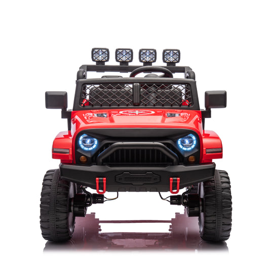 Red,24V 2 Seater Ride On Truck Car, 4WD motors, with 2.4G Remote Control,Metal Suspension,Soft Start,Music, LED Light,Outdoor/Off road/Electric Car,Toys Gifts