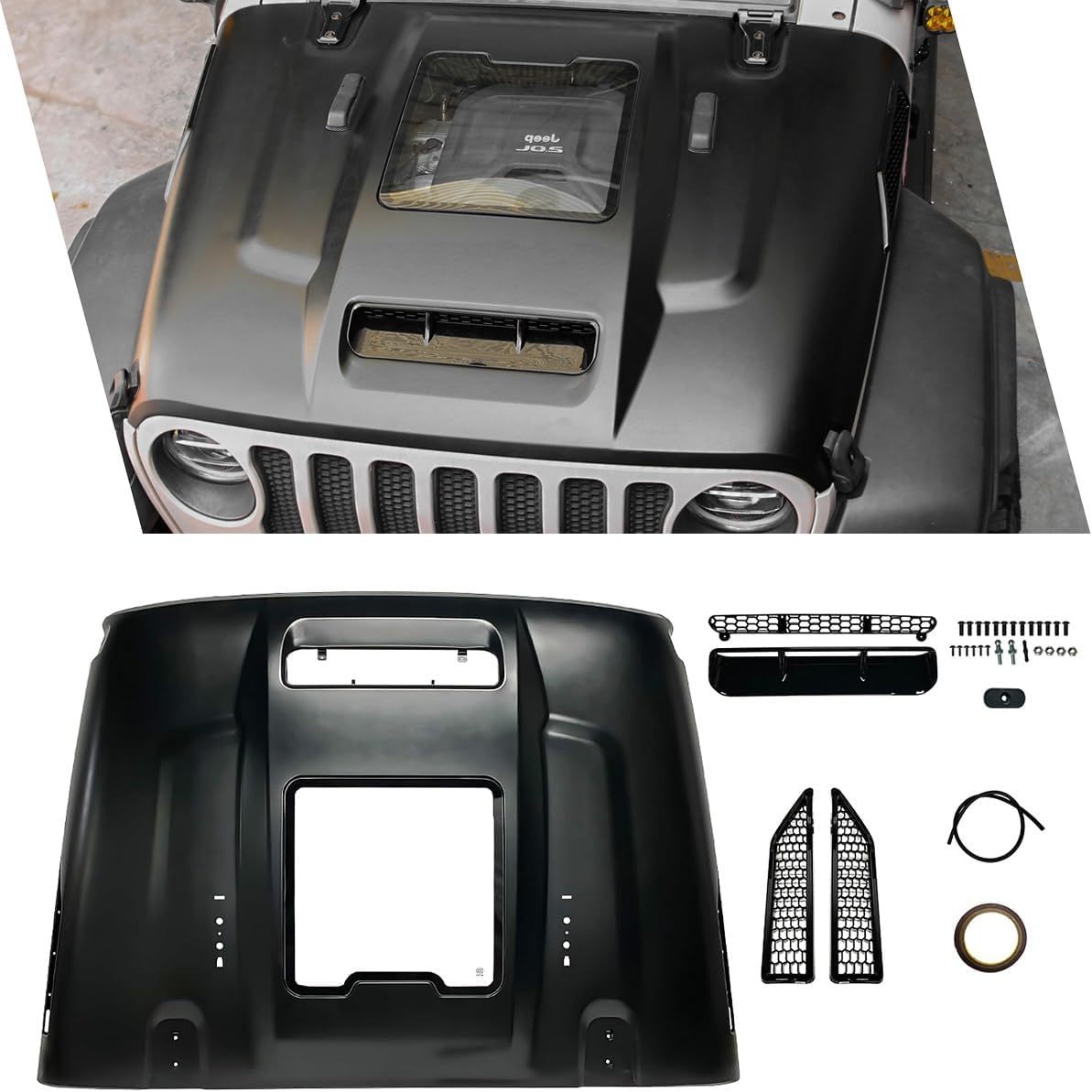 Space-Capsule Style Hood/Heat Dispersion Hood Compatible with 2018-2023 Jeep Wrangler JL JLU & 2020-2023 Gladiator JT Replacement Hood(Not for Mojave&392 Model)