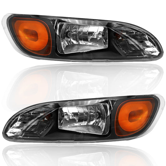 Black Headlight Assembly Fit For 2005-2015 Peterbilt 325 330 335 337 340 348 382 384 386 387, Left/Driver and Right/Passenger Pair Side