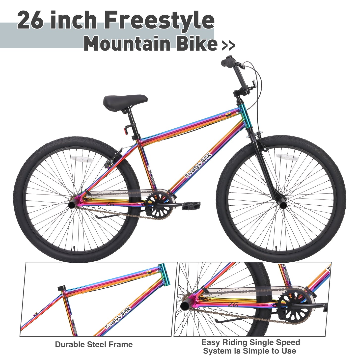 Freestyle Kids Bike Double Disc Brakes 26 Inch Single Speed  Children's Bicycle for Boys Girls Age 12+ Years