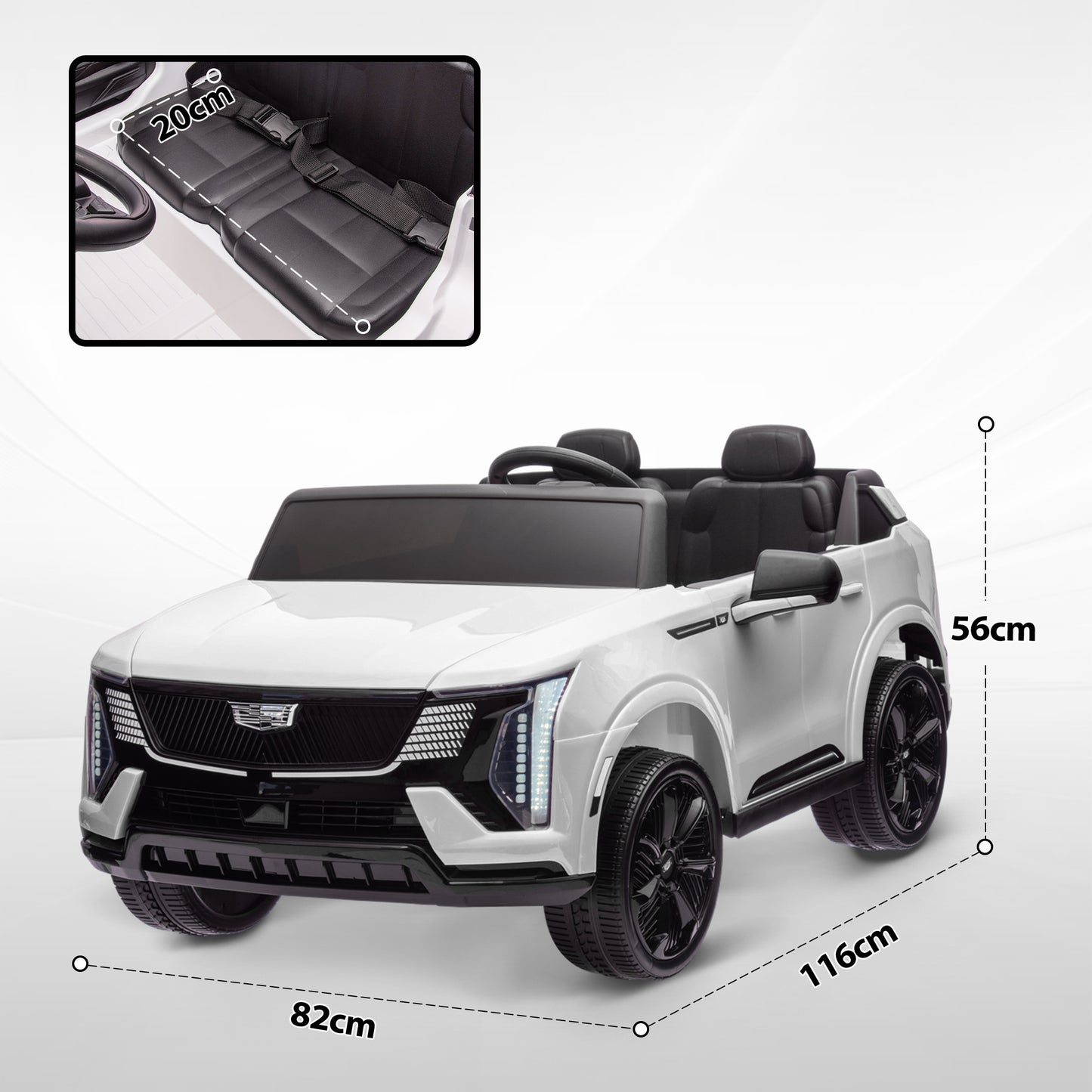 Qaba 2-Seater Ride on Truck, 12V 10AH Cadillac Escalade IQ 2025 Licensed Kids Electric Car with Remote Control, 4 Spring Suspension Wheels, LED Lights, Music Horn, White